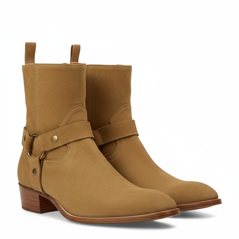 Harness Zip Boot - Ochre Suede Leather