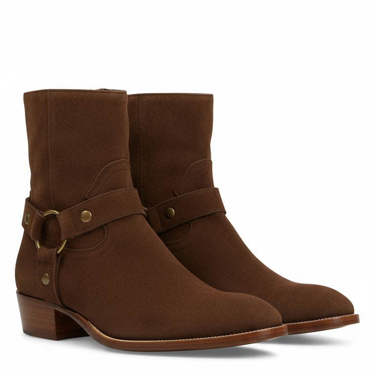 Harness Zip Boot Camel Suede Leather