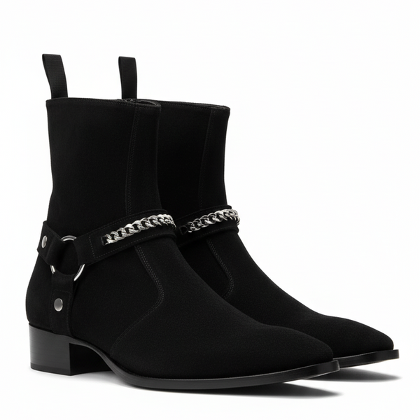 Chain Harness Zip Boot Suede Leather