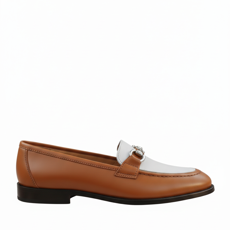 Luxury Cognac Ivory Bit Buckle Loafers