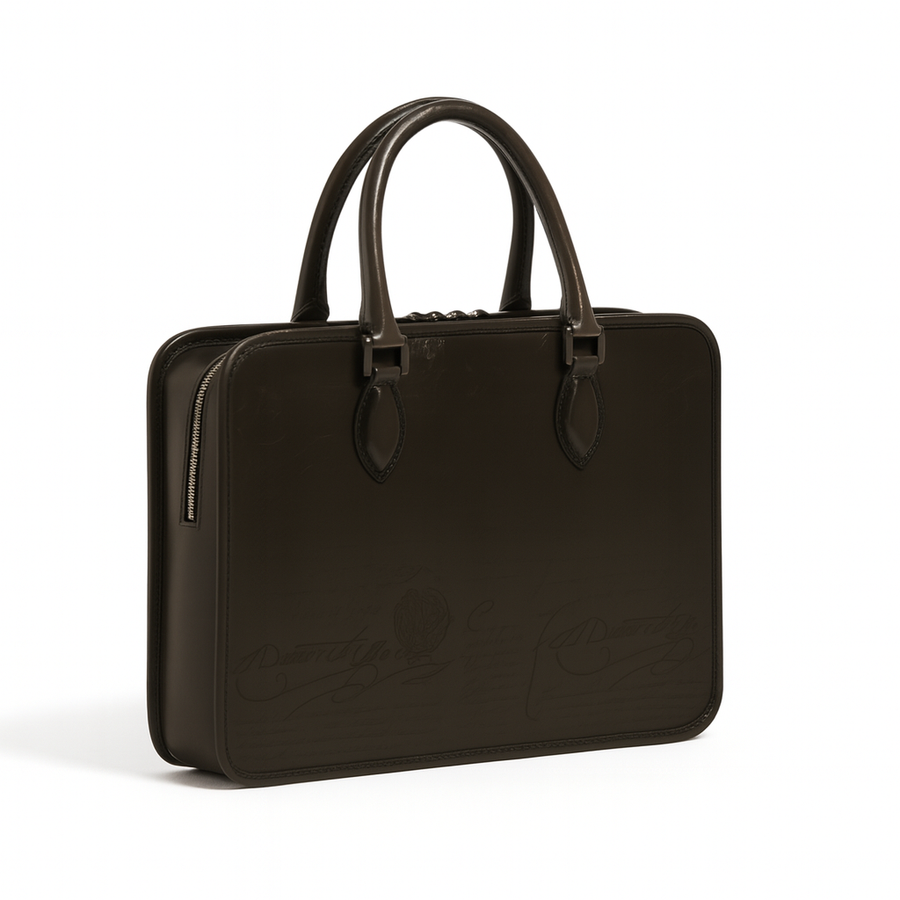 Luxury Handcrafted Printed Leather Blue Briefcase