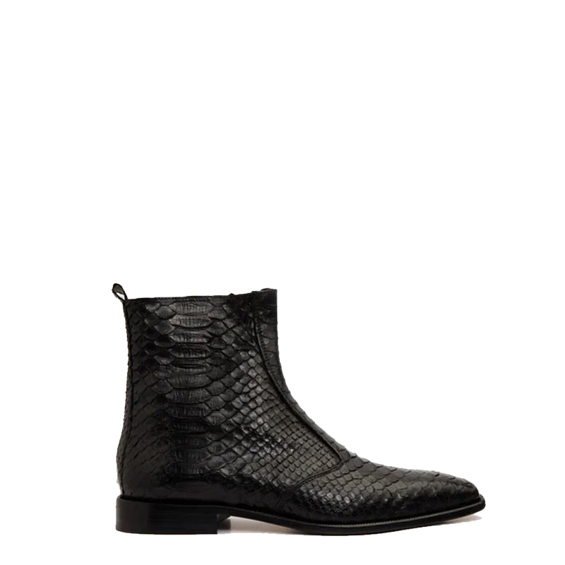 Black Python Zip-Up Leather Men Boot for Men