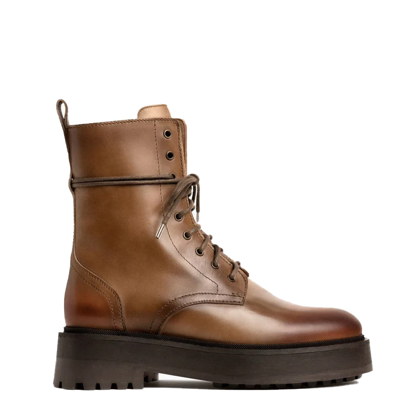 Lace Up Leather High Top Combat Boots