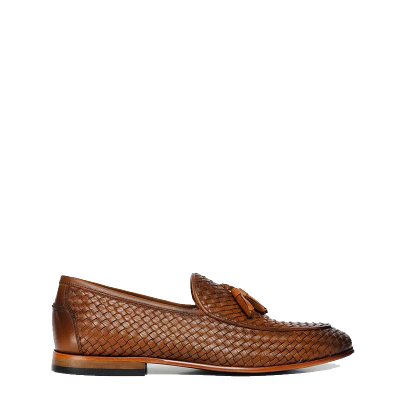 Brown Tan Woven Tassel Loafer Men Shoe