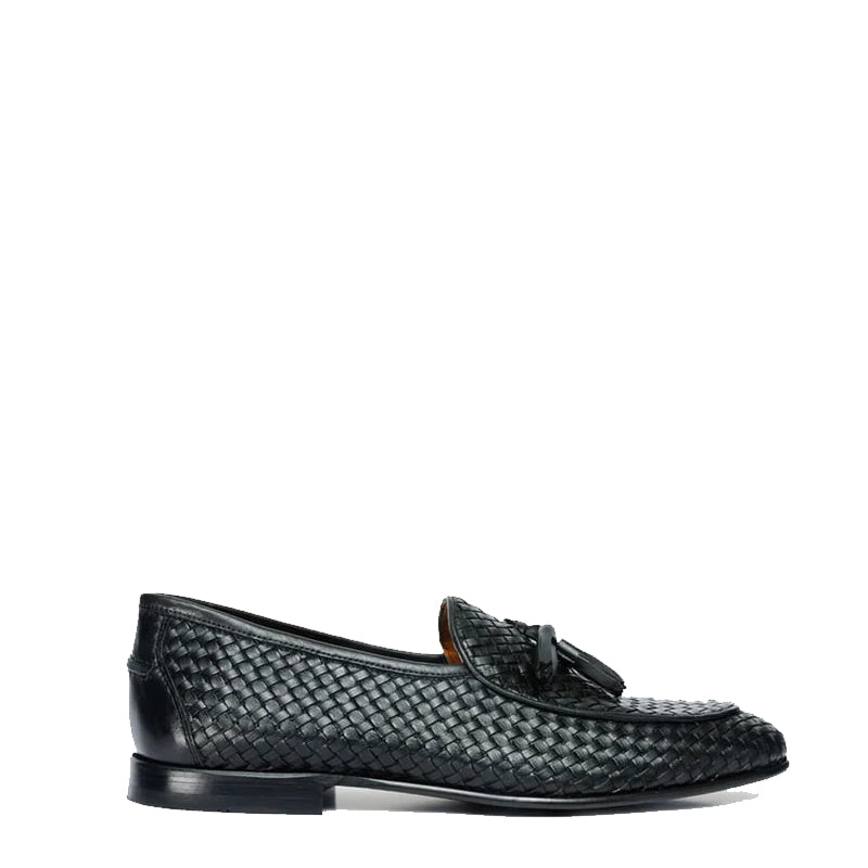 Black Tan Woven Tassel Loafer Men Shoe