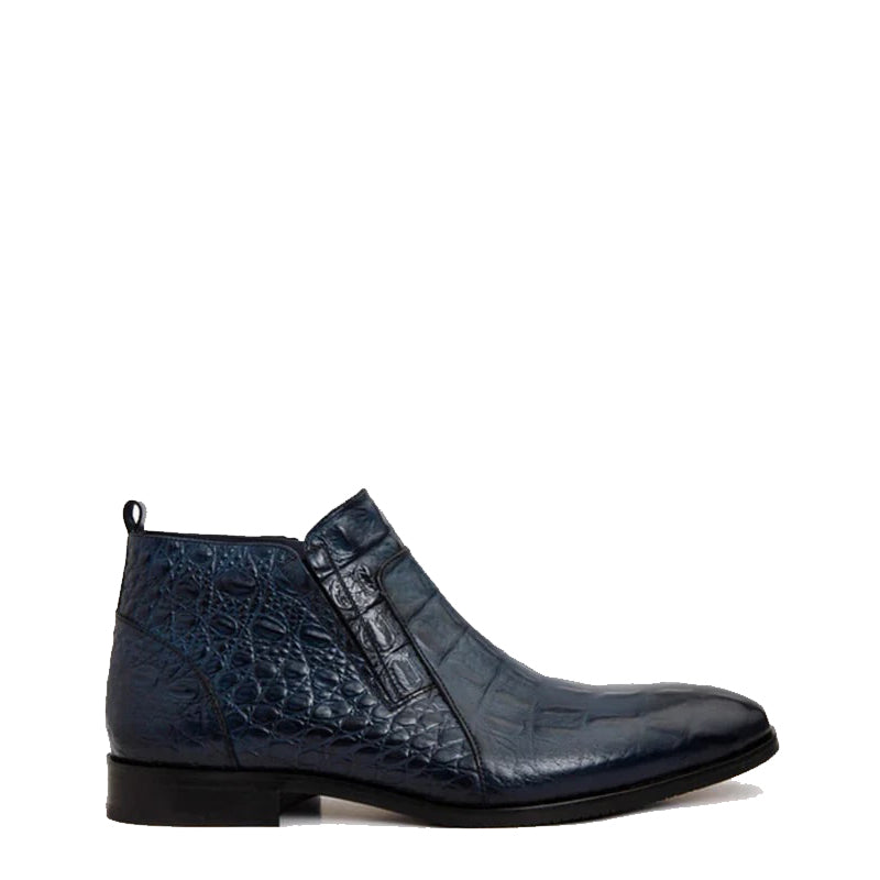 Blue Leather Side Zip Ankle Men Boot