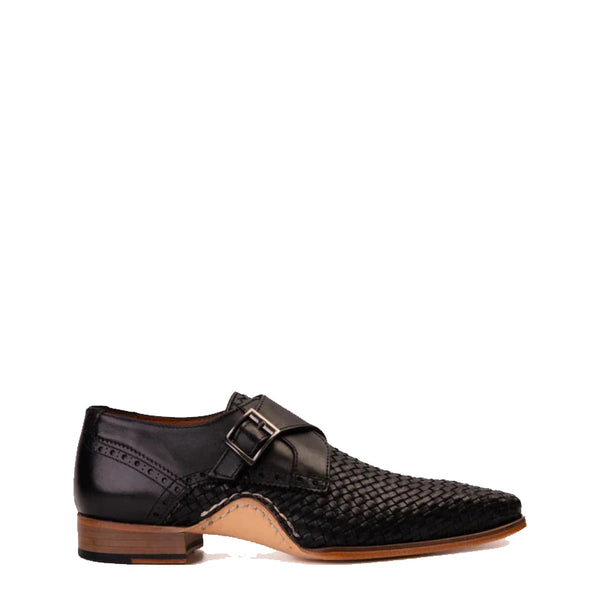 Men s Leather Single Strap Monk Shoe - Black