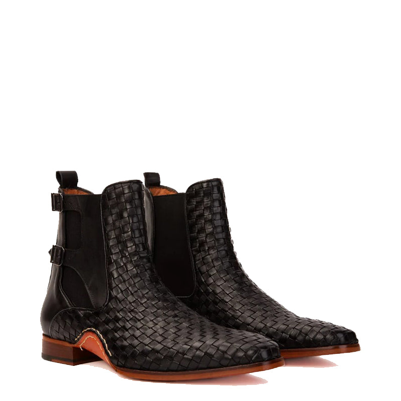 Chic Buckled Woven Boot