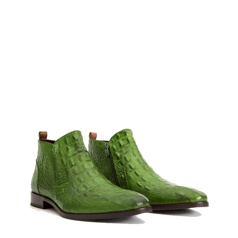 Green Leather Side Zip Ankle Men Boot