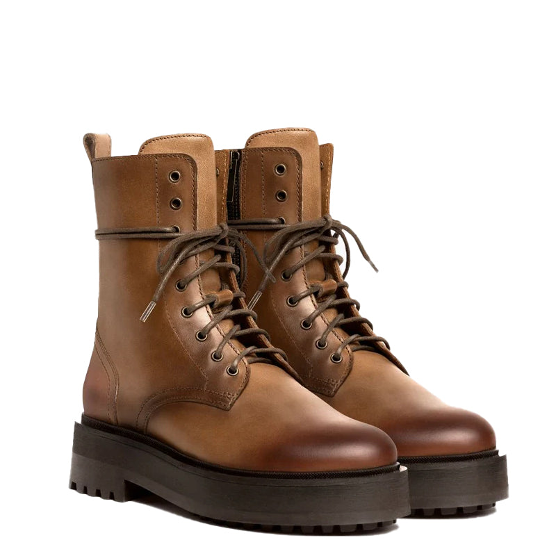個人装備 ATTACHMENT VAQUETA LEATHER COMBAT BOOTS Lace-Up Leather High-Top Combat Boots