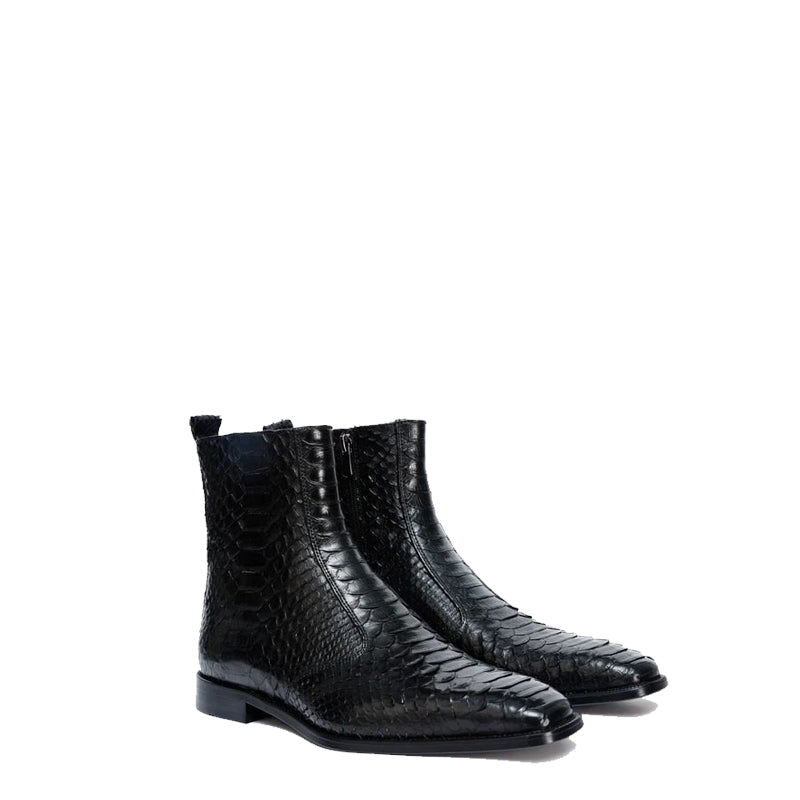 Black Python Zip-Up Leather Men Boot for Men