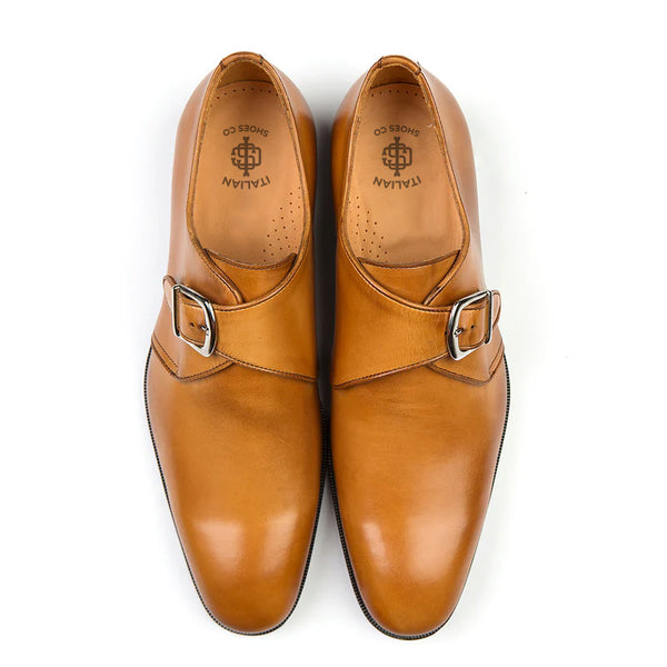 Leather Single Monk Strap Shoes For Men