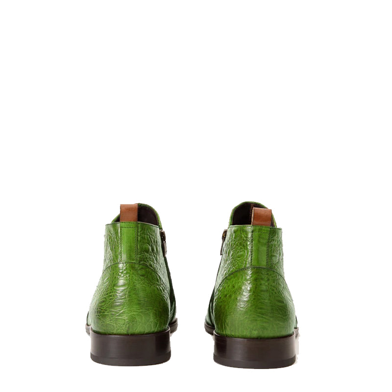 Green Leather Side Zip Ankle Men Boot