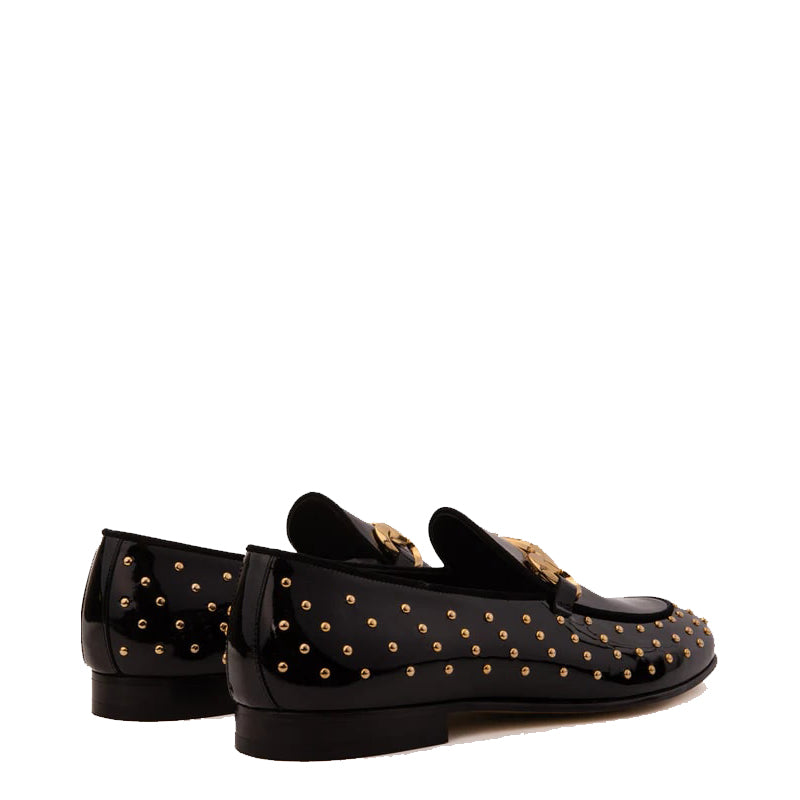 Black Spike Leather Bit Dress Loafer Men Shoe