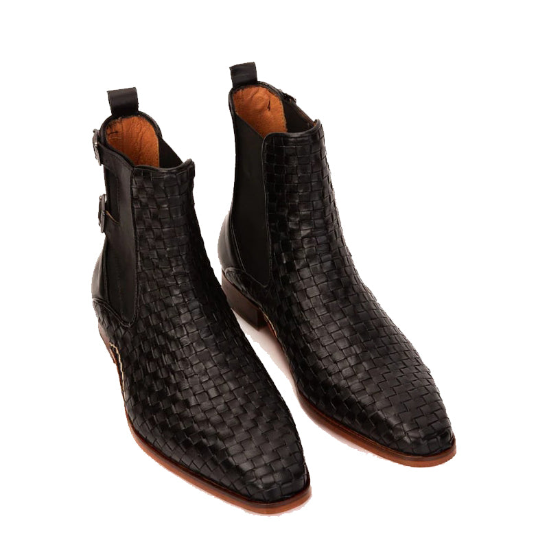 Chic Buckled Woven Boot