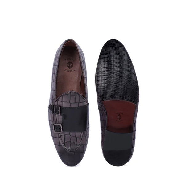 Deep Cut Croco Double Monk Shoe For Men