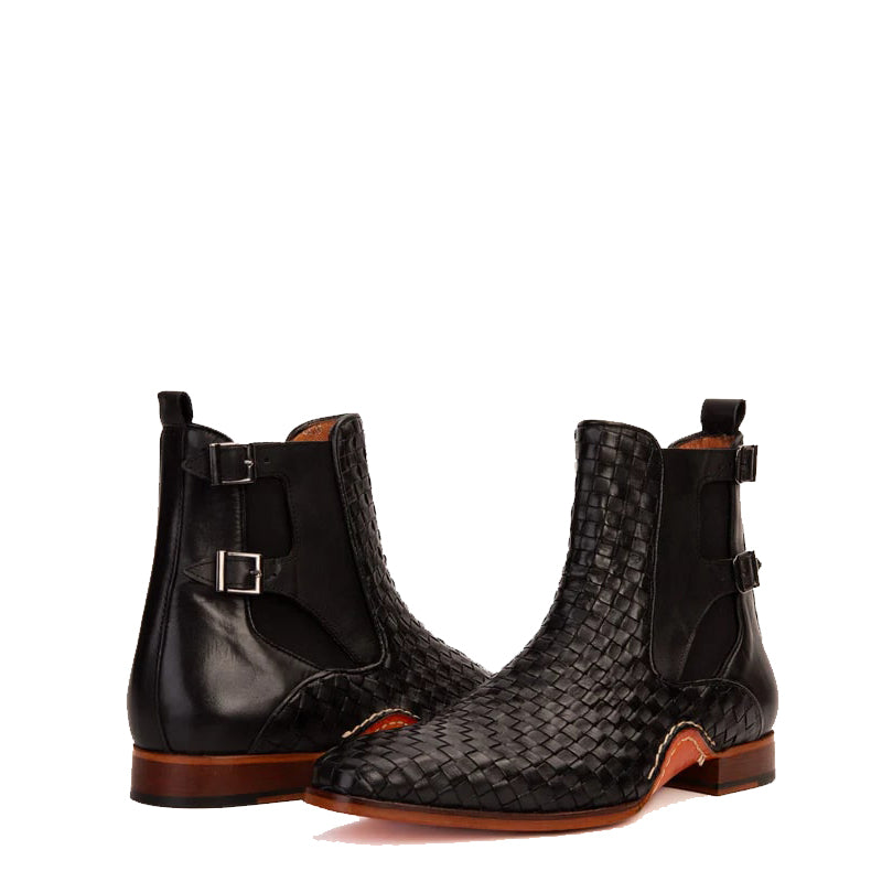 Chic Buckled Woven Boot