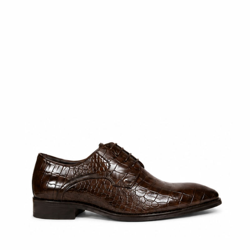 Imperial Rovello Croc Texture Derby Shoes - Chocolate Brown