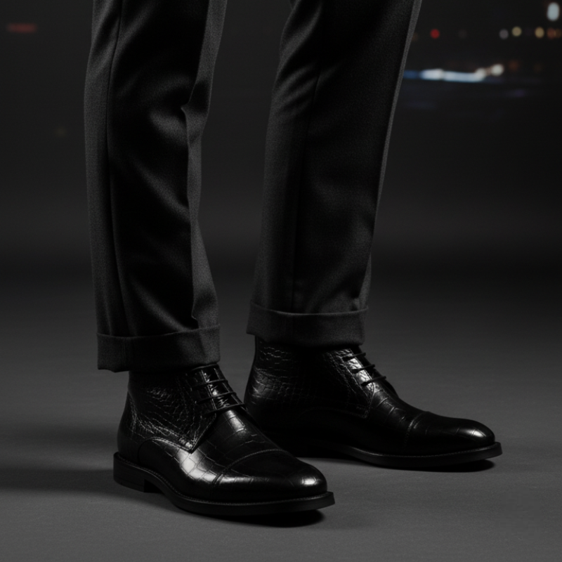 Croc Texture Lace-Up Chukka Boots