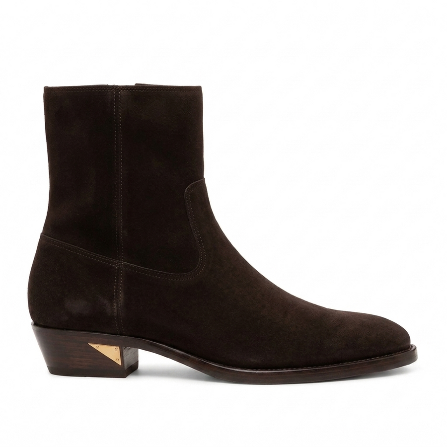 Italian Craft Side Zipper Suede Leather Stacked Heel Boot