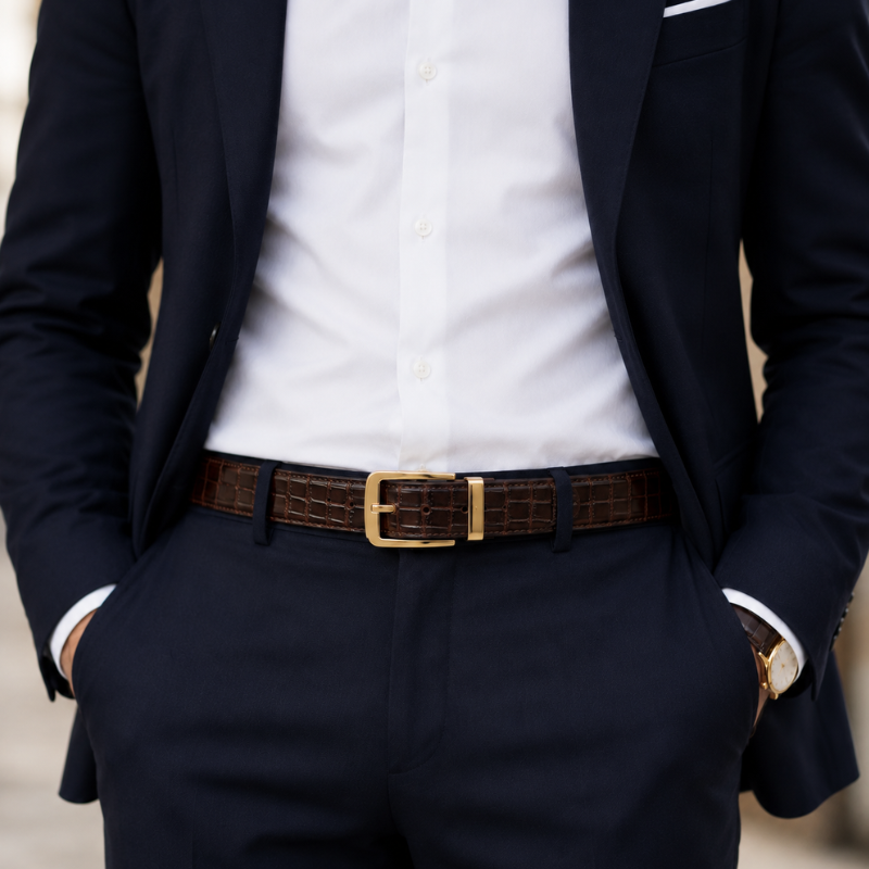 Italian Croc Classic Gold Buckle Belt