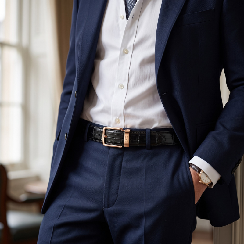 Italian Croc Rose Gold Buckle Classic Belt