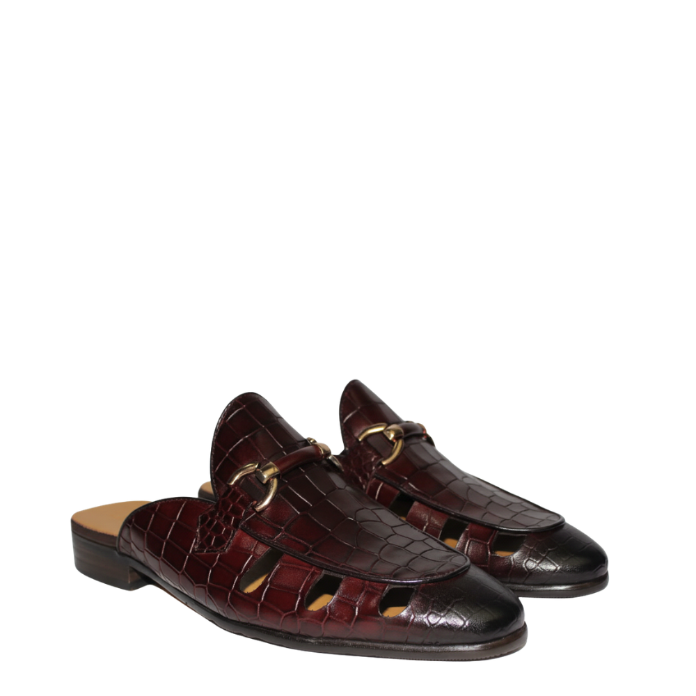 Italian Croc Vent Bit Mule Loafers