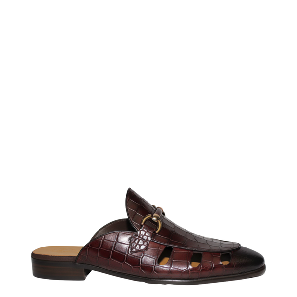 Italian Croc Vent Bit Mule - Burgundy