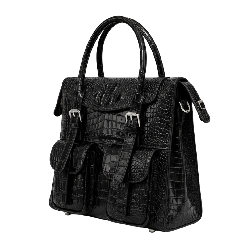 Italian Croco Leather Front Pocket Briefcase Bag