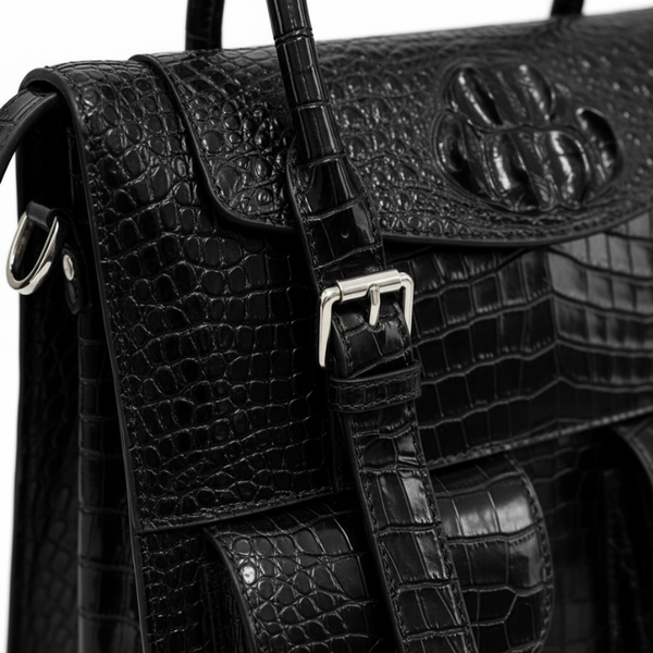 Italian Croco Leather Front Pocket Briefcase Bag