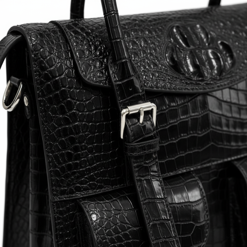 Italian Croco Leather Front Pocket Briefcase Bag