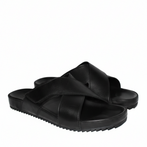 Italian Evercrest Cross Strap Leather Slides