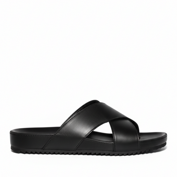 Italian Evercrest Cross Strap Leather Slides