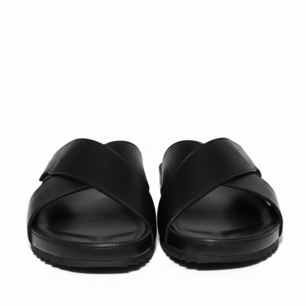 Italian Evercrest Cross Strap Leather Slides