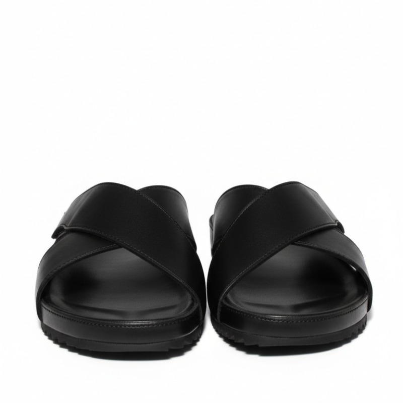 Italian Evercrest Cross Strap Leather Slides