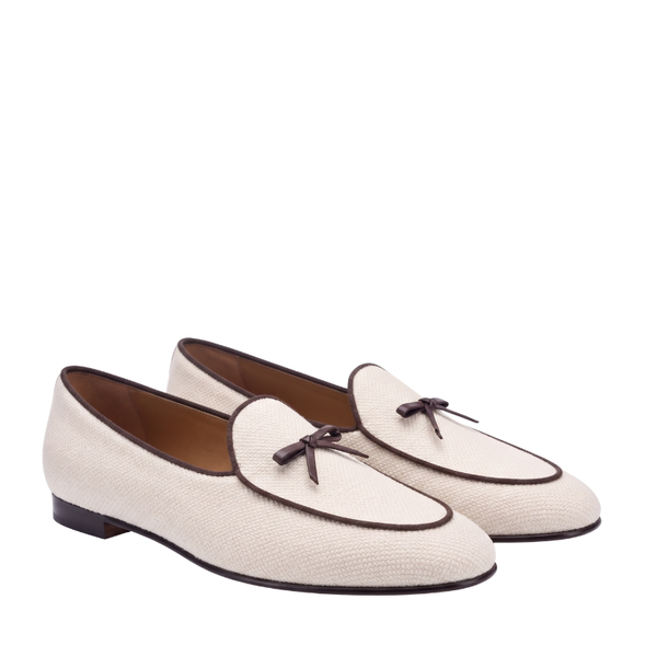 Italian Ivory Textured Canvas Slip-On Loafers