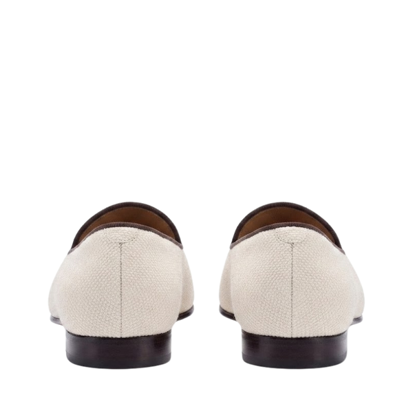Italian Ivory Textured Canvas Slip-On Loafers