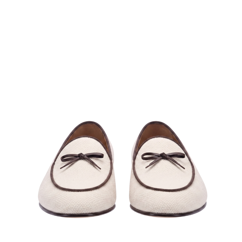 Italian Ivory Textured Canvas Slip-On Loafers