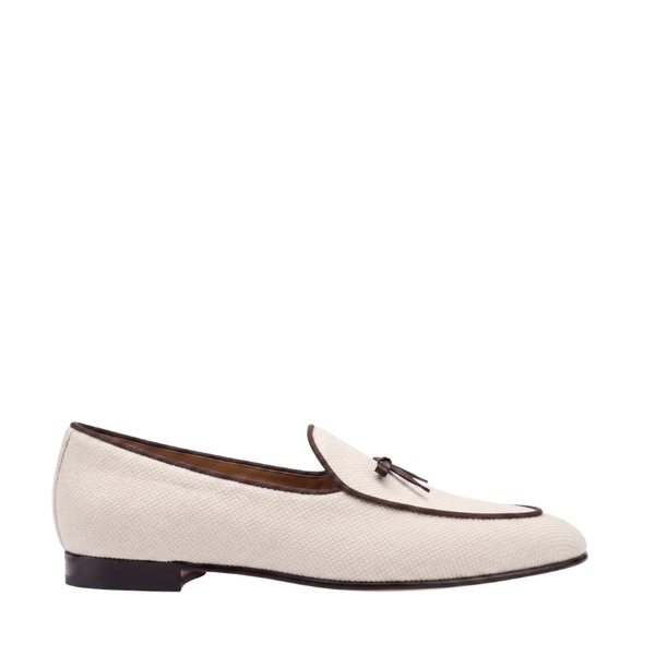 Italian Ivory Textured Canvas Slip-On Loafers