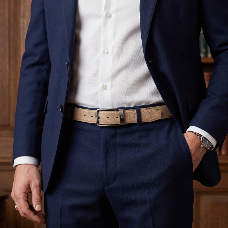 Italian Luxe Grain Gunmetal Classic Belt