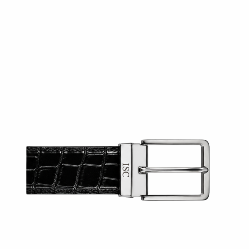 Italian Luxe Noir Croc Leather Belt