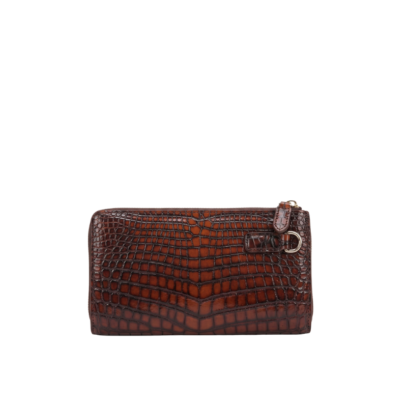 Italian Luxury Crocodile Leather Zipper Clutch