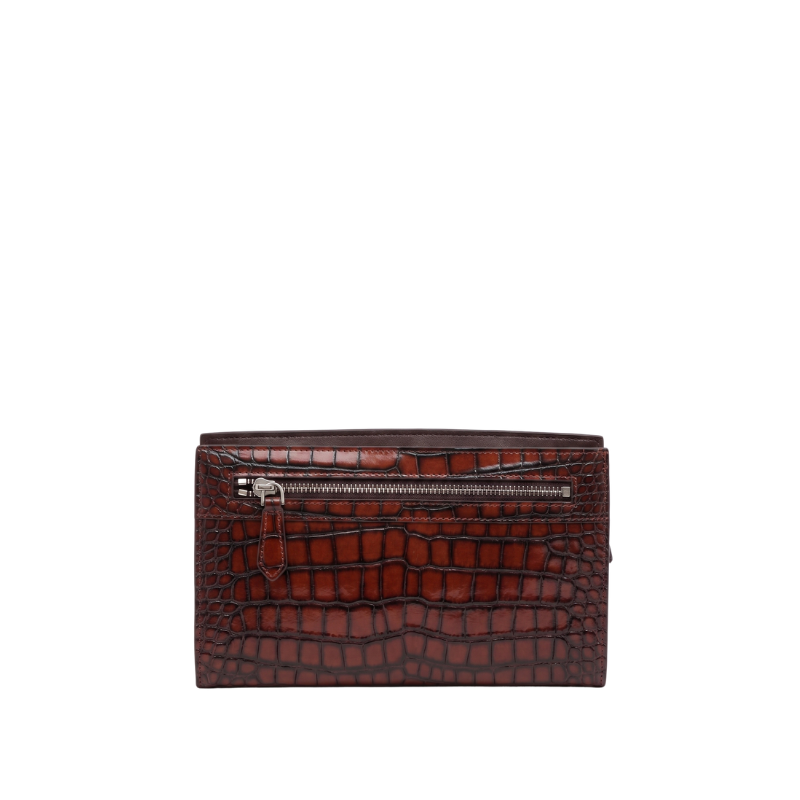 Italian Luxury Crocodile Leather Zipper Clutch