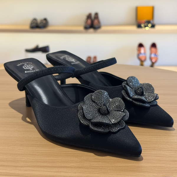 Italian Pointed Toe Kitten Heel Slingback Sandals Heels