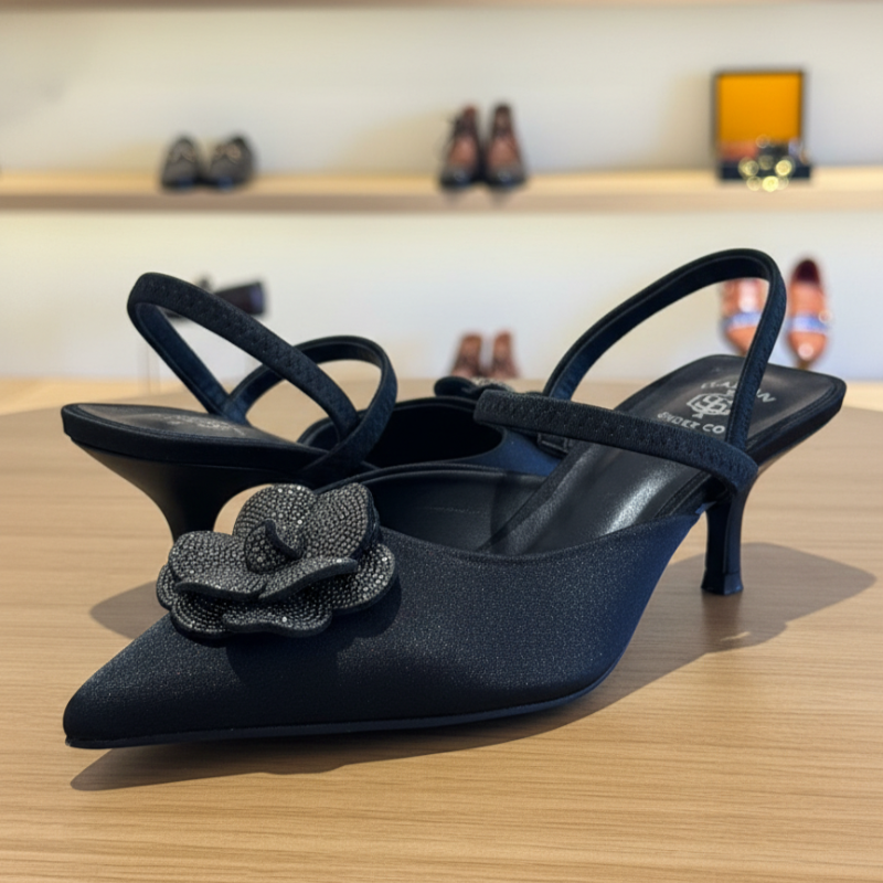 Italian Pointed-Toe Kitten Heel Slingback Sandals Heels