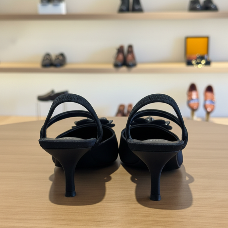 Italian Pointed-Toe Kitten Heel Slingback Sandals Heels