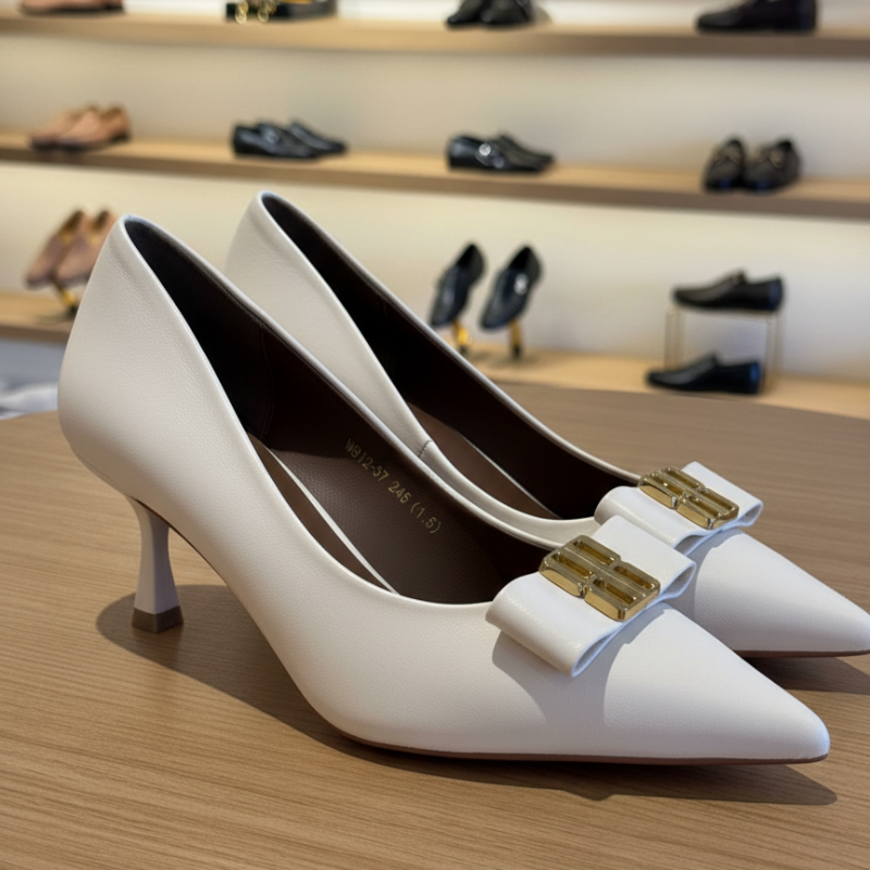 Italian Pointed Closed-toe Bow Kitten Heeled