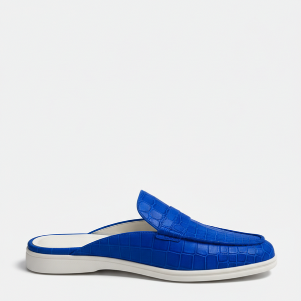 Italian Royal Azure Croc Leather Mule