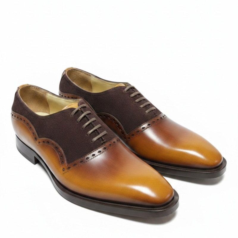 Italian Sepia Luxe Dual‑Texture Oxford Shoes