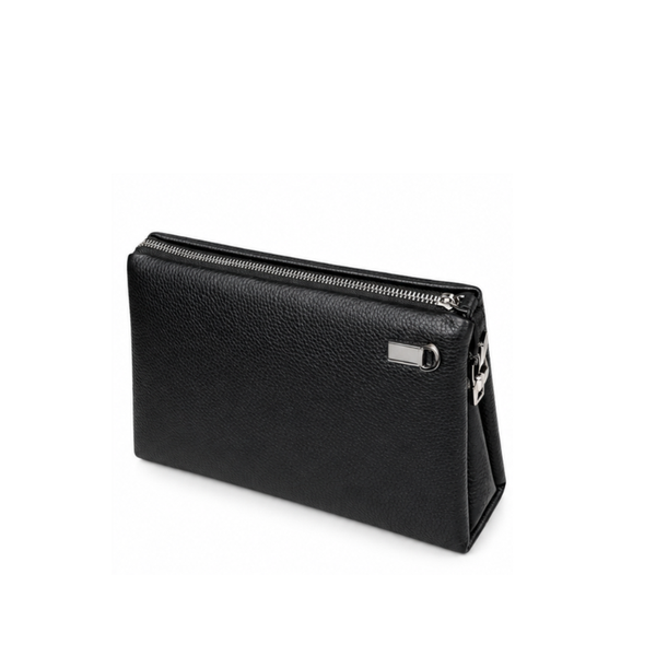 Italian Textured Leather Luxury Edge Clutch - Black